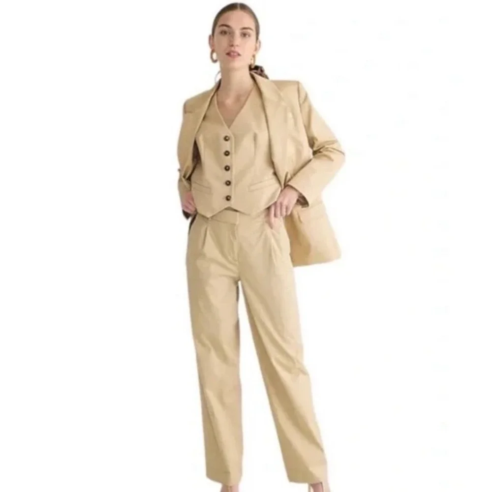 NWT J.Crew Essential Pant Khaki Tan High Rise Pleated Straight Leg Plus Size 20 - Picture 3 of 9